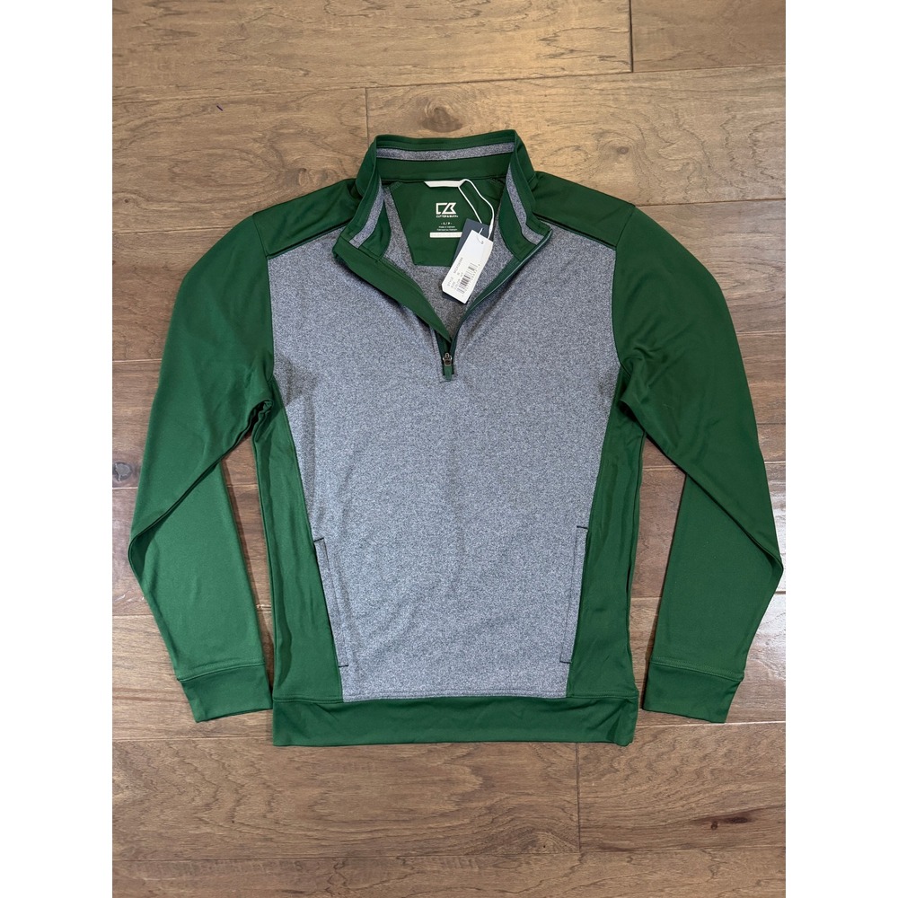 Cutter & Buck Mens CB DryTec 50+ Quarter Zip Pullover Green Gray MCK09386 Small